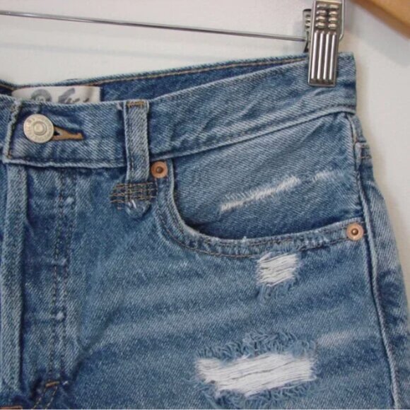 Free People We The Free Denim Shorts Distressed High Waist Button Fly Raw Hem 26 - Picture 5 of 11